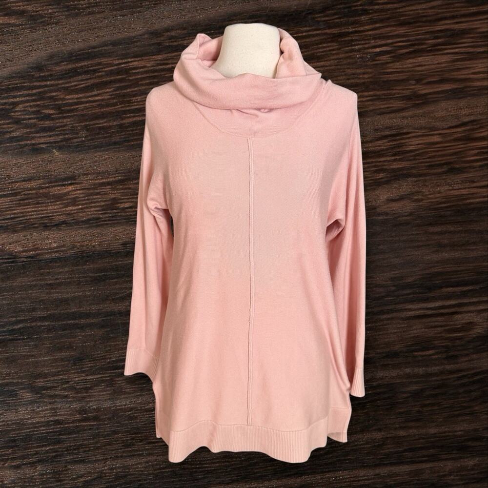 Joan Vass Tunic Sweater Sz M Pullover Pale Pink Long Sleeve Soft Knit Stretch